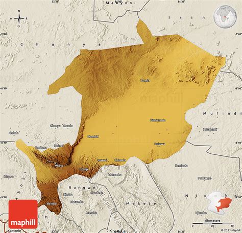 Physical Map of Mbeya, shaded relief outside