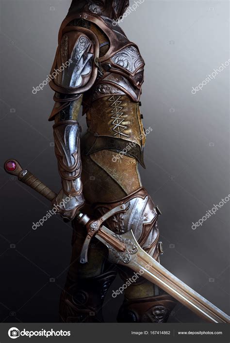 Knight in Fantasy Medieval Plate and Leather Armor, Closeup Stock Photo ...