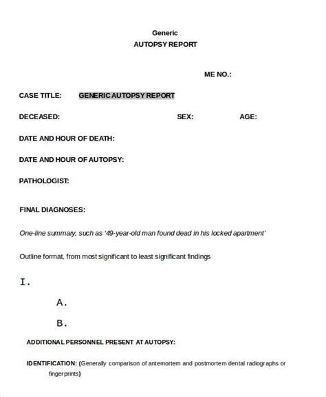 Fake Autopsy Report Template