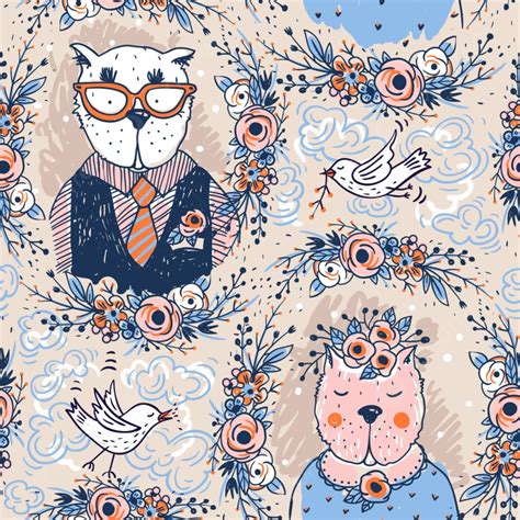 Seamless Pattern With Family Portraits Of Funny Cats Background Images ...