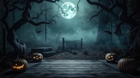 Premium Photo | Spooky halloween background with empty wooden planks ...