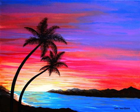 Sunset painting, Seascape paintings, Easy landscape paintings