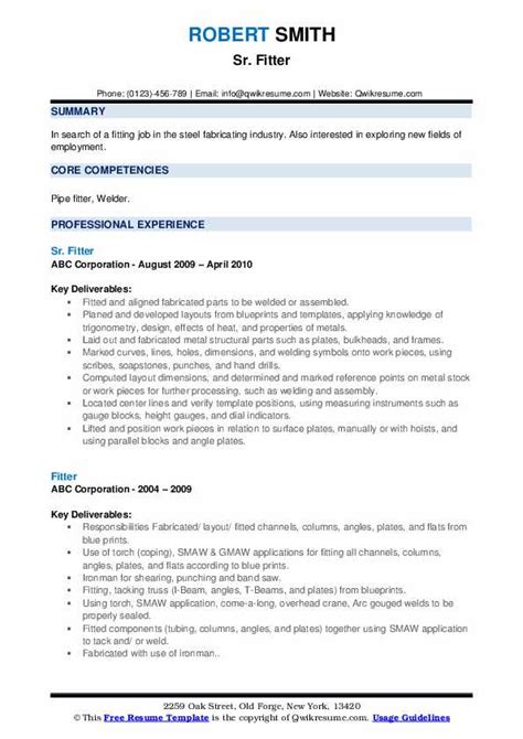 Fitter Resume Samples | QwikResume