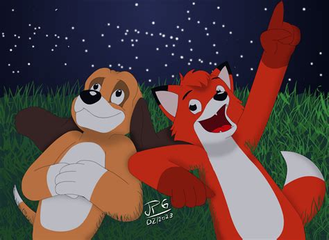 Copper and Tod lying on the grass. by joaopedro4856 on DeviantArt