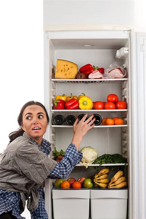 Hungry Dirty Woman Stealing Food Stock Image - Image of kitchen, back ...