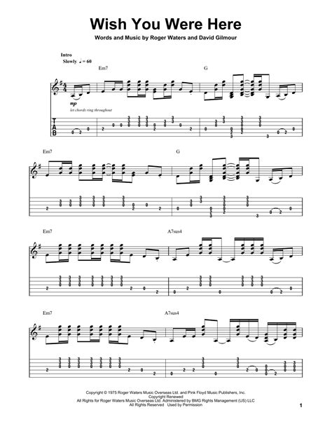 Wish You Were Here by Pink Floyd Sheet Music for Guitar Tab (Single ...