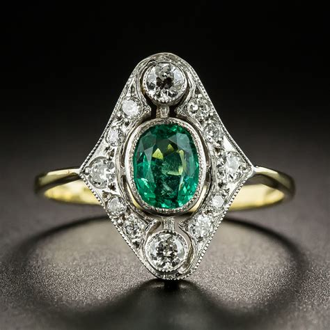 English Edwardian Style Emerald Diamond Ring