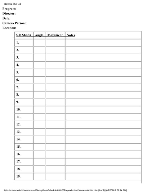 50 Handy Shot List Templates [Film & Photography] ᐅ TemplateLab