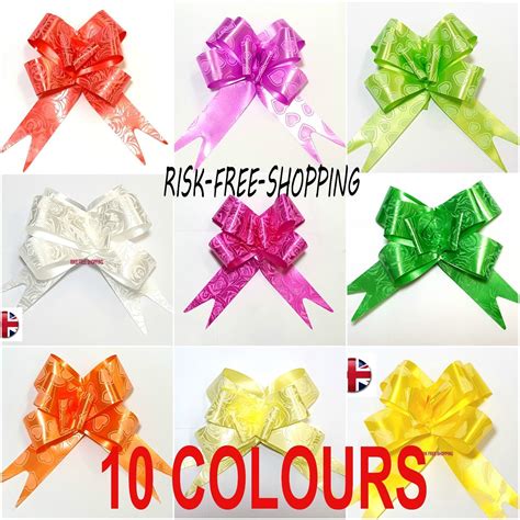 50 LARGE Ribbon Bows assorted colours easy pull flowers ribbon party ...