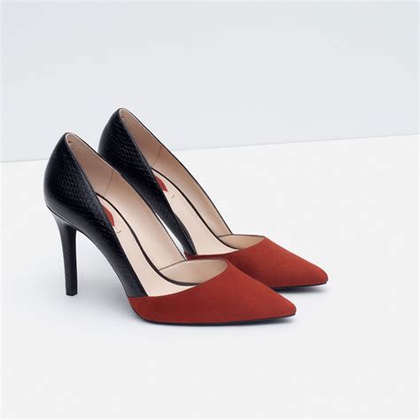 Zara Mid Heel Combined Court Shoes in Red (Multicolour) | Lyst