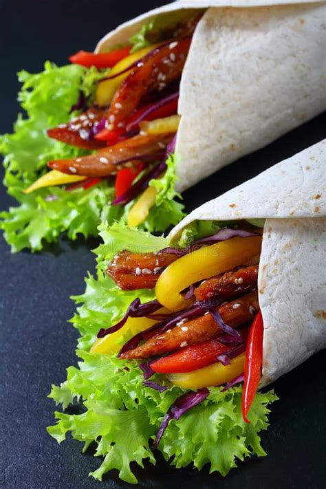 Fresh Juicy Flatbread Sandwich Wraps, Close-up Stock Image - Image of ...