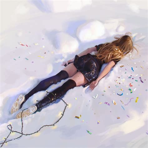 artwork, digital art, drawing, snow, illustration, lying down, women ...