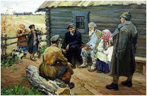 Lenin With Villagers" painted by Evdokiya Usikova in 1959