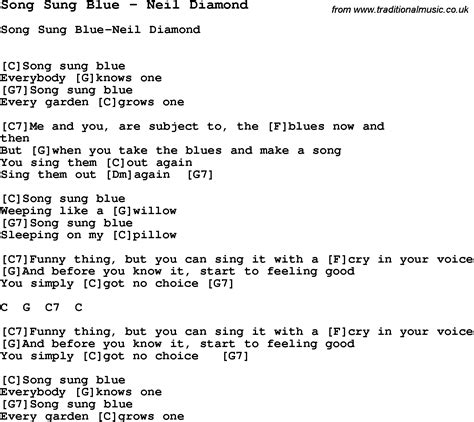 Song Song Sung Blue by Neil Diamond, song lyric for vocal performance ...