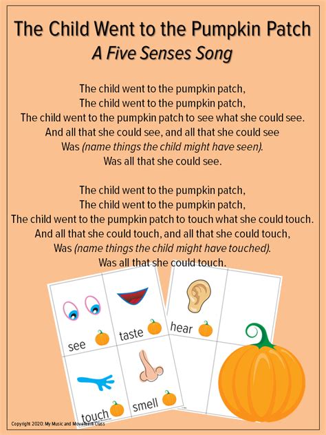 Pumpkin Patch Five Senses Song, fall music, fall song, preschool fall ...