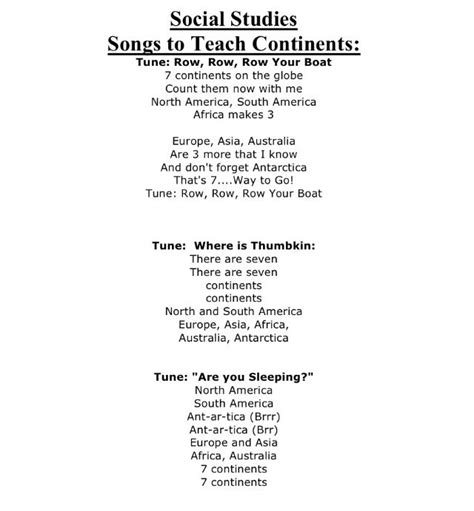 Songs to learn continents | Social studies worksheets, Third grade ...