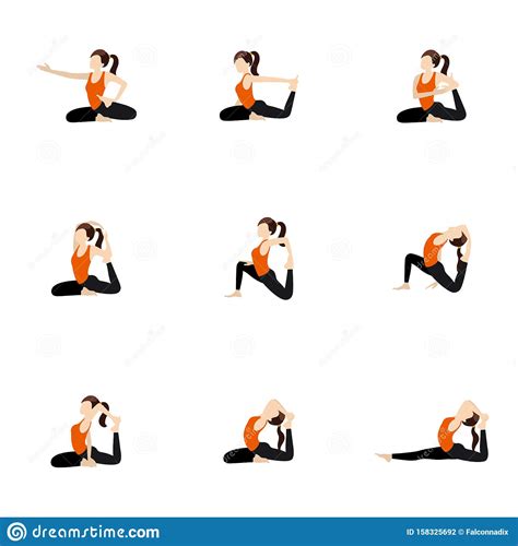 King Pigeon Pose Variations Yoga Asanas Set Vector Illustration ...