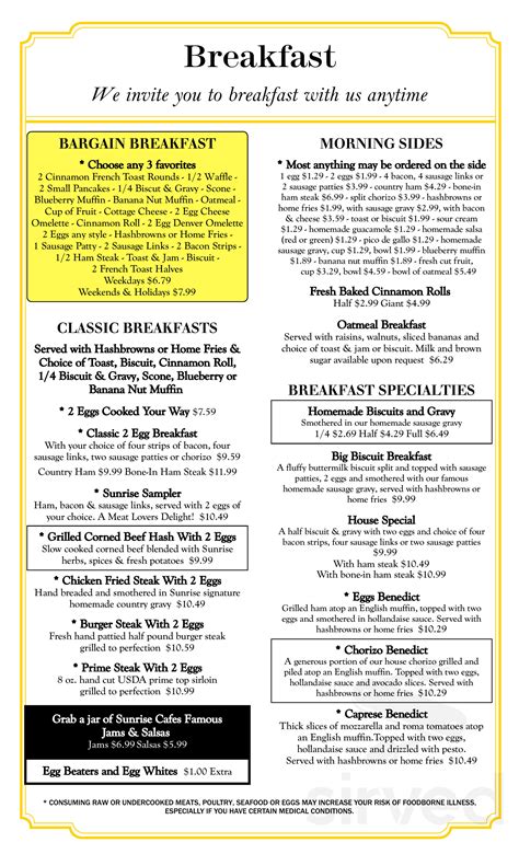 The Original Sunrise Cafe menu in Boise, Idaho, USA