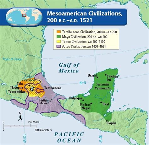 Map of the main Mesoamerican civilizations, 200 BCE - 1521 CE.