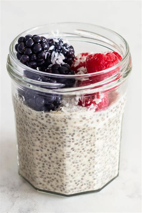 Coconut milk Chia Seed Pudding in a glass jar topped with blackberries ...