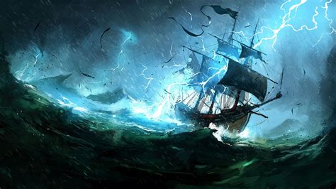 ship on sea during thunderstorm animated wallpaper fantasy art #sea # ...