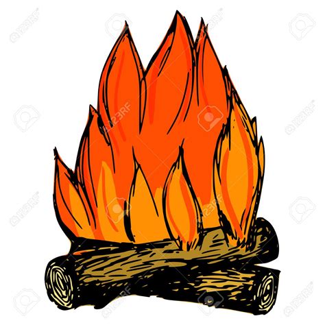 Cartoon Fire With Logs - Draw-wabbit