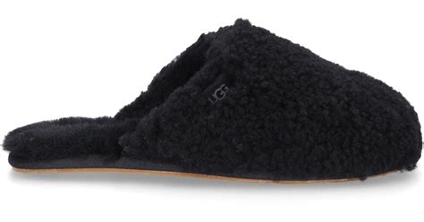 UGG Leather Slippers Lambskin Maxi Curly Slide Lamb Fur in Black | Lyst