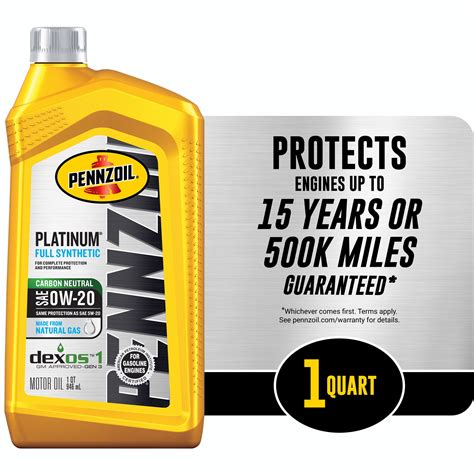 Pennzoil Platinum Full Synthetic 0W-20 Motor Oil, 1-Quart - Walmart.com