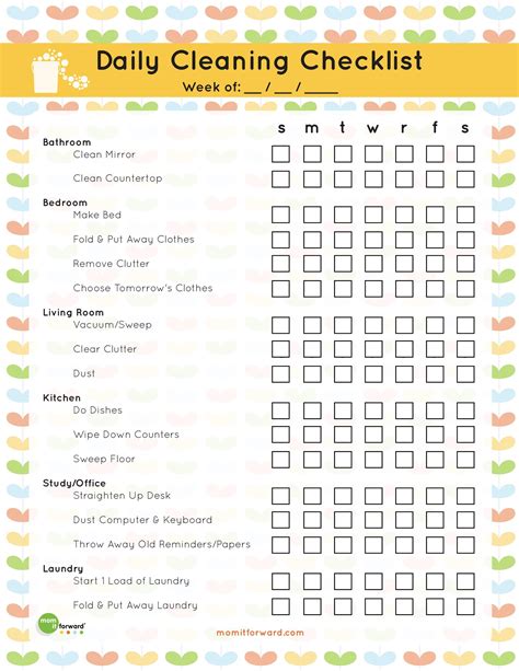 Paper & Party Supplies Templates Cute Cleaning Checklist Stationery ...