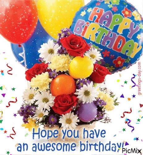 Happy Birthday Flowers and Balloons - GIF animado grátis - PicMix