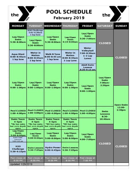 February 2019 Pool Schedule - Maquoketa Area Family YMCA