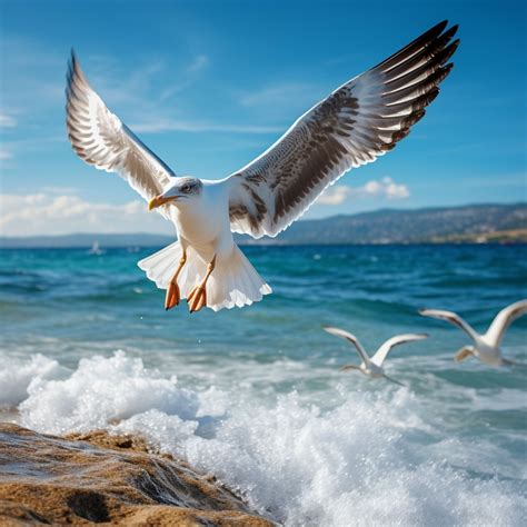 Seagulls Flying Over Ocean Free Stock Photo - Public Domain Pictures