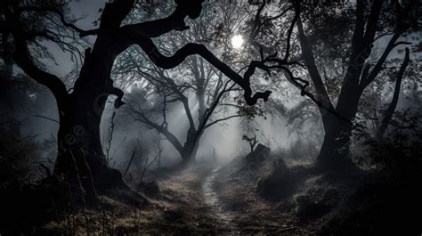 Dark Misty Forest Path In The Early Morning Background, Picture Of ...