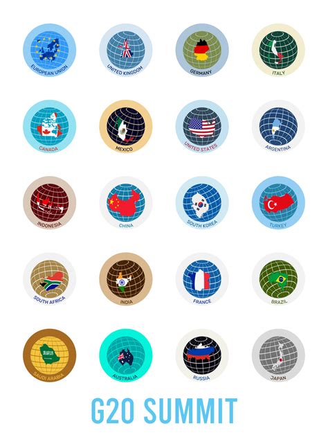 Illustration of flags and maps of the G-20 countries in the form of a ...