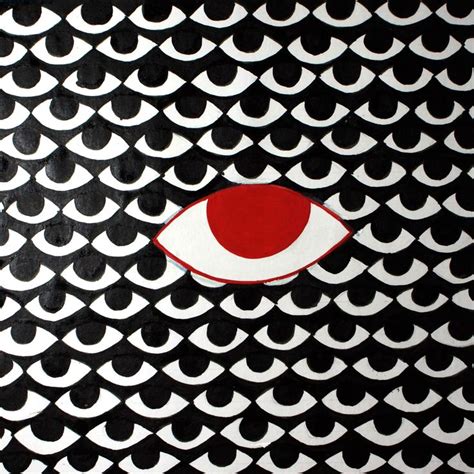 an abstract painting with red and white circles on black background ...