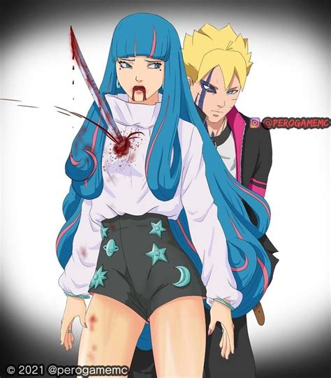 two anime characters one with blue hair and the other wearing short ...