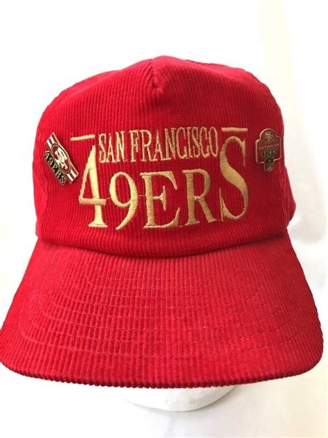 Vintage SF 49ers Corduroy Strapback Hat 2 Pins NFL Red Gold Annco # ...