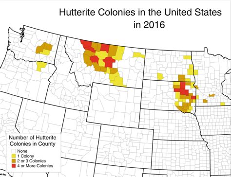 Hutterite colonies in the US, 2016. - Maps on the Web