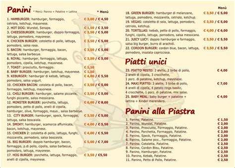 Menu at Big Burger restaurant, Adrano