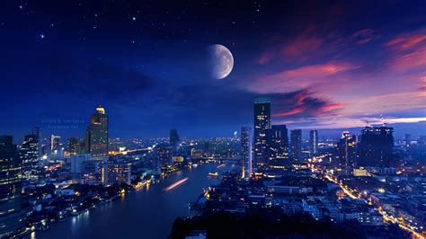 City Lights Moon Vibrant 4k Wallpaper,HD Photography Wallpapers,4k ...