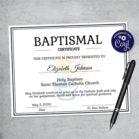 Editable Baptism Certificate Template Printable Certificate - Etsy