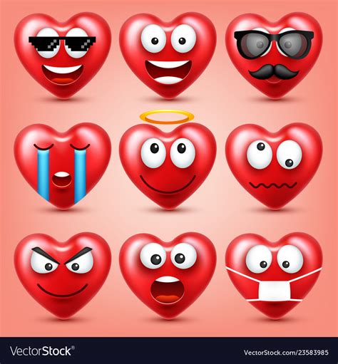 Heart smiley emoji set for valentines day Vector Image