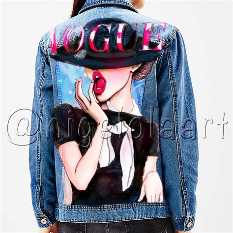 Fashionable Denim Jacket Bunny Girl Art on the Back Rabbit | Etsy