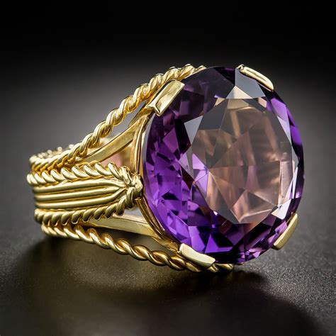 Large Round Amethyst Ring in 18k Yellow Gold