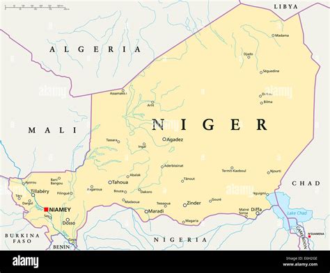 Niger Political Map with capital Niamey, national borders, most ...