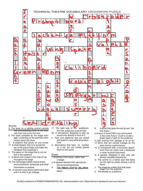 Technical Theatre Vocabulary: Crossword Puzzle | PDF