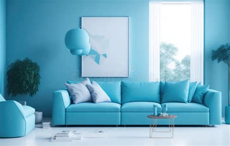 Photo Sofa in a Living Room Interior in Modern Style with Blue and Navy ...