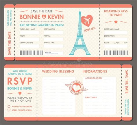 Vector Paris Wedding Invite Tickets Stock Vector - Image: 58517755