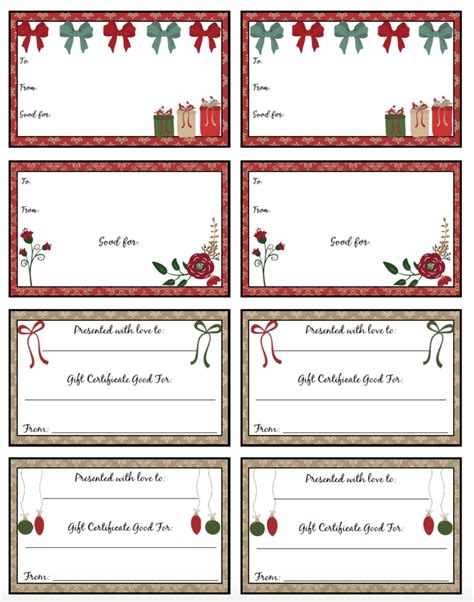 FREE Printable Christmas Gift Certificates: 7 Designs