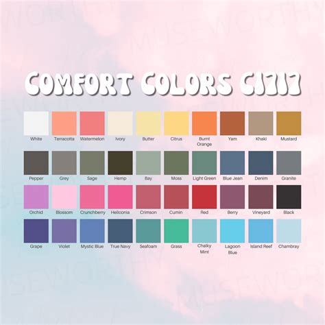 Comfort Colors Color Chart Comfort Colors Mockup Comfort - Etsy